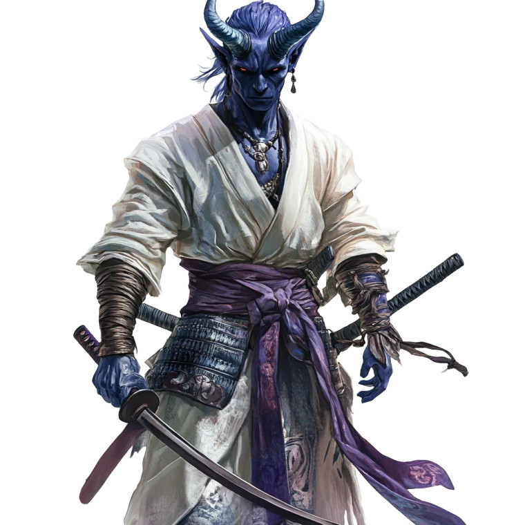 Blue Tiefling Samurai White Background Vinyl Car Decal Sticker – Waterproof & UV-Resistant 4.0"