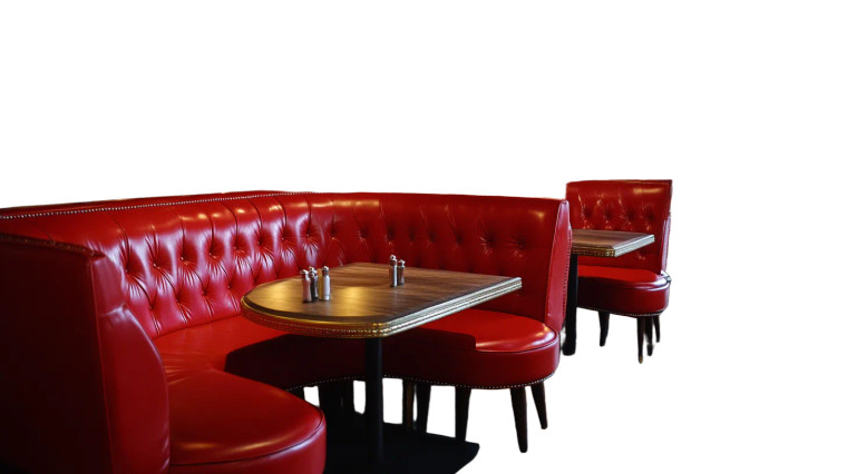 Red Leather Booth Restaurant Vinyl Car Decal Sticker – Waterproof & UV-Resistant 7.14"