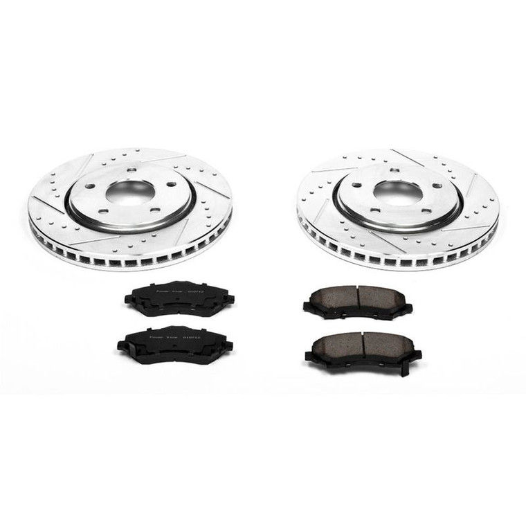 Upgrade Your Braking Power! Power Stop Brake Kit | Fits Various 2008-2020 Models | Carbon Fiber Ceramic Pads | Silver Zinc Plated Cross-Drilled Rotors | Fast & Noise-Free | 3-Year Warranty