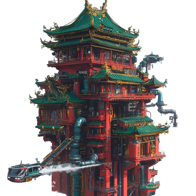 Ghibli Cyberpunk Pagoda Vinyl Car Decal Sticker – Waterproof & UV-Resistant 4.0"