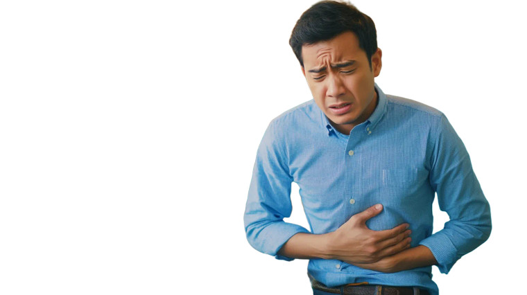 Indonesian Man Gastric Pain Restaurant Vinyl Car Decal Sticker – Waterproof & UV-Resistant 7.14"