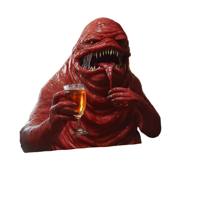 Red Slime Monster Drinking Vinyl Car Decal Sticker – Waterproof & UV-Resistant 4.0"