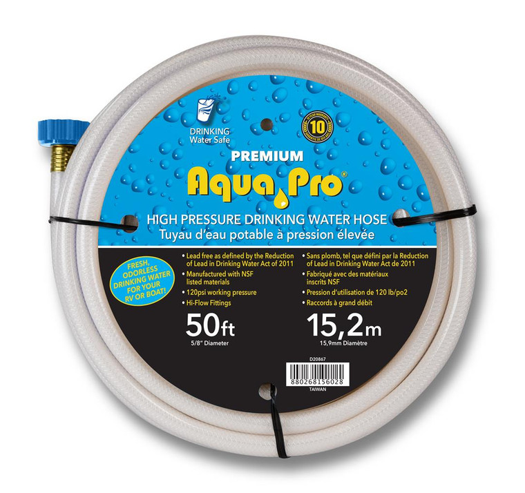 Aqua Pro Fresh Water Hose | Lead-Free, 50-foot Length, Twist-Tite Grip, FDA Material