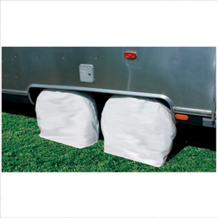 Camco Arctic White Tire Cover | Set of 2 Slip-On Covers for 30-32 Inch Tires!
