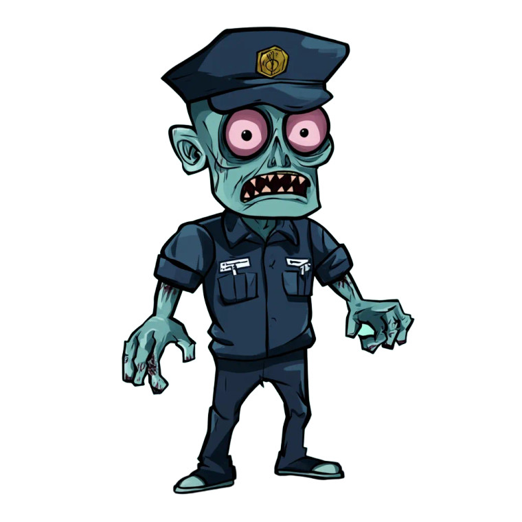 Cartoon Zombie Security Guard Vinyl Car Decal Sticker – Waterproof & UV-Resistant 4.0"