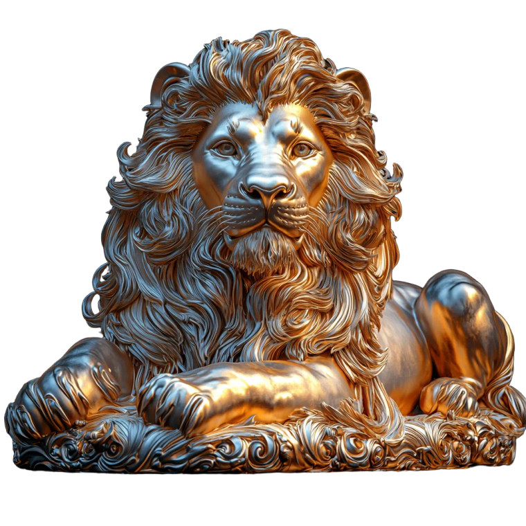 Golden Lion Sculpture Lying Vinyl Car Decal Sticker – Waterproof & UV-Resistant 4.0"