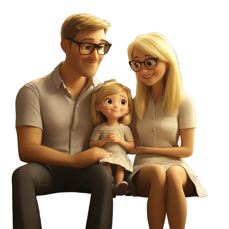 Happy Blond Couple Child Vinyl Car Decal Sticker – Waterproof & UV-Resistant 4.0"