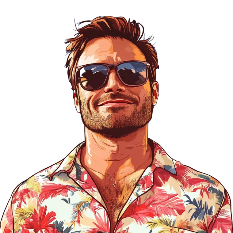 Happy Man Hawaiian Shirt Beach Vinyl Car Decal Sticker – Waterproof & UV-Resistant 4.0"