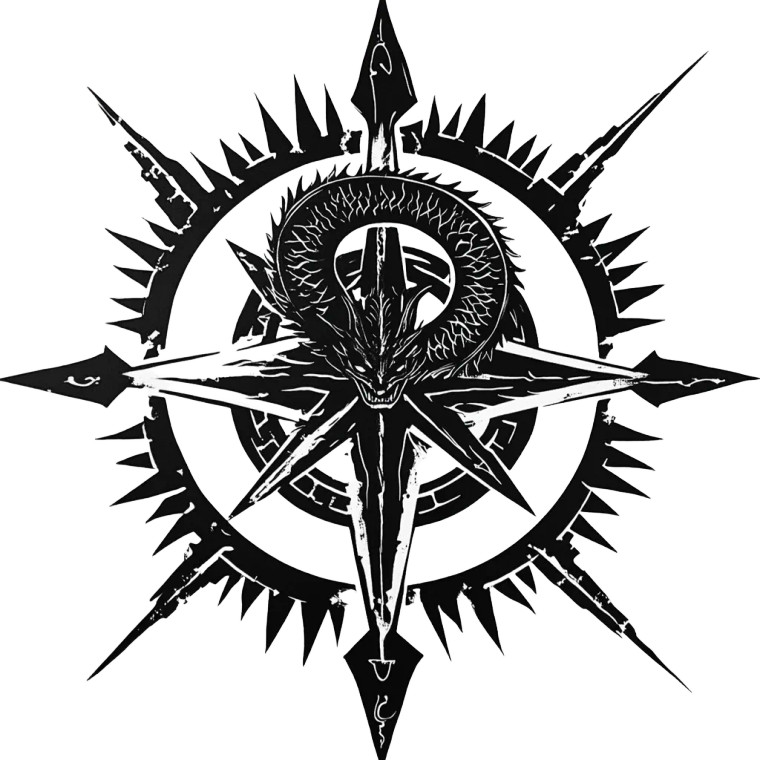 Japanese Woodcut Dragon Compass Vinyl Car Decal Sticker – Waterproof & UV-Resistant 4.0"