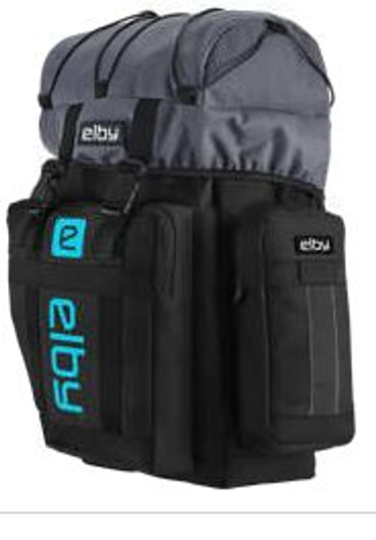 Ultimate Elby Mobility Bicycle Pannier Bag | Waterproof Canvas | Side Pocket, Strap | Black/Grey with Malibu Blue Logo