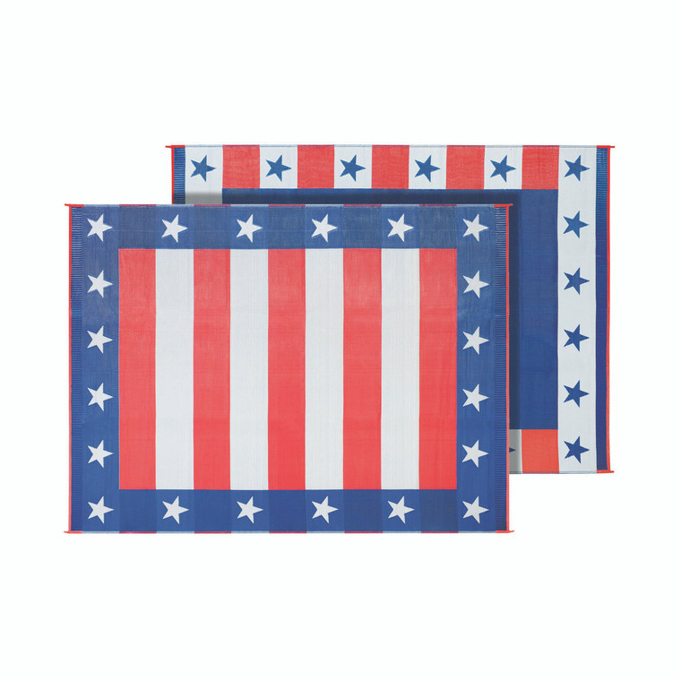 Faulkner Patio Mat | Independence Day Design, Reversible Polypropylene Fabric, Mold And Mildew Resistant, Corner Tie-Downs | 16 x 8 Feet