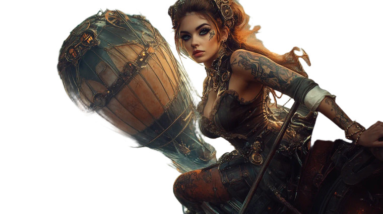 Steampunk Woman Airship Tattoos Vinyl Car Decal Sticker – Waterproof & UV-Resistant 7.14"