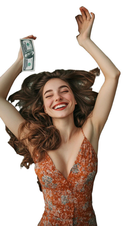 Woman Dollar Pile Joy Vinyl Car Decal Sticker – Waterproof & UV-Resistant 4.0"