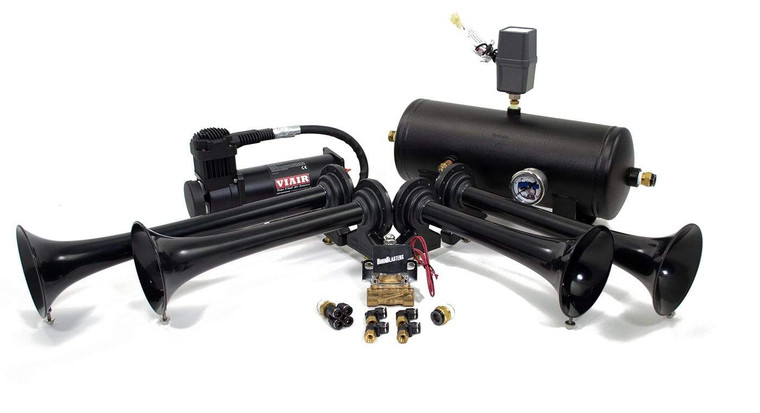 Introducing Horn Blasters Conductor's Special Air Horn Kit | Extremely Loud Single Tone | All-Inclusive 4 Trumpet Bundle with Heavy-Duty Compressor