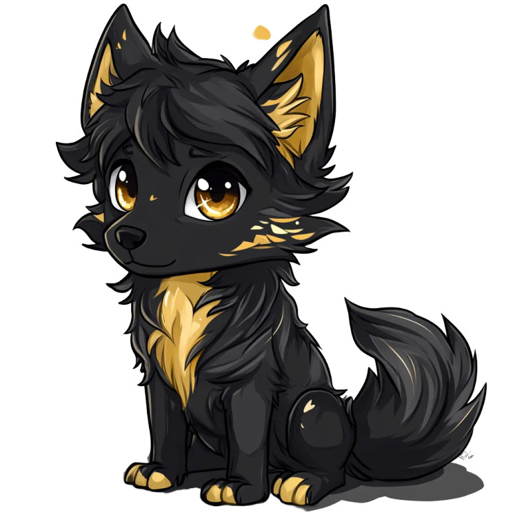 Black Gold Wolf Chibi Vinyl Car Decal Sticker – Waterproof & UV-Resistant 4.0"