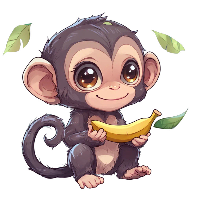 Chibi Monkey Banana Tail Vinyl Car Decal Sticker – Waterproof & UV-Resistant 4.0"