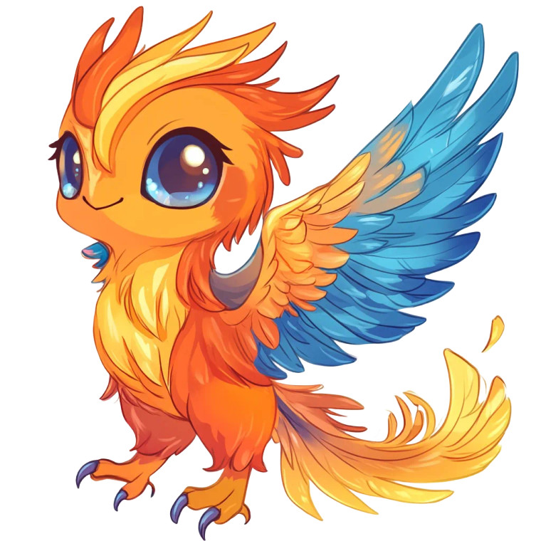 Chibi Phoenix Orange Blue Vinyl Car Decal Sticker – Waterproof & UV-Resistant 4.0"
