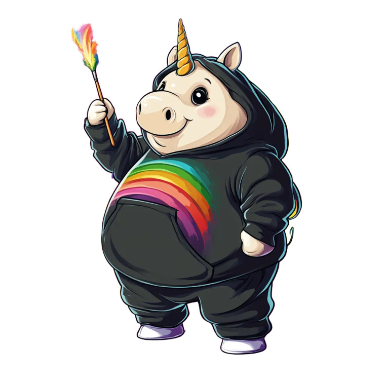 Chubby Unicorn Painting Rainbow Vinyl Car Decal Sticker – Waterproof & UV-Resistant 4.0"