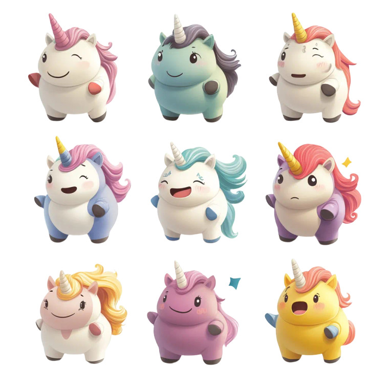 Cute Chubby Unicorn Set Vinyl Car Decal Sticker – Waterproof & UV-Resistant 4.0"