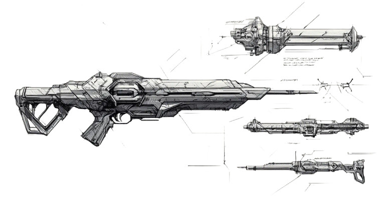 Engineering Sketch Swords Guns Vinyl Car Decal Sticker – Waterproof & UV-Resistant 7.14"