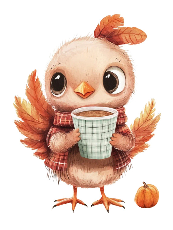 Adorable Turkey Coffee Cup Vinyl Car Decal Sticker – Waterproof & UV-Resistant 4.0"