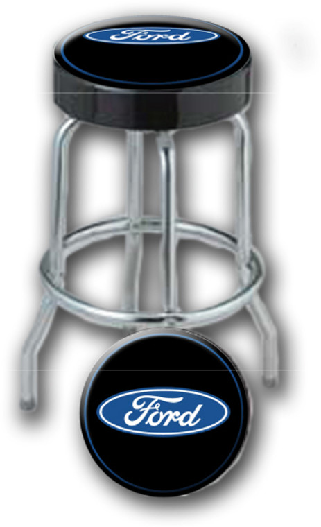 Enhance Your Garage with Round Black Ford Logo Stool | Foam-Padded Seat, Sturdy Steel Frame
