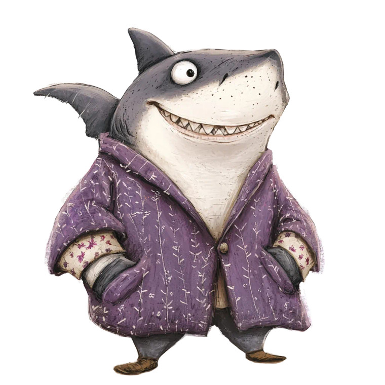 Anthropomorphic Shark Purple Clothes Vinyl Car Decal Sticker – Waterproof & UV-Resistant 4.0"