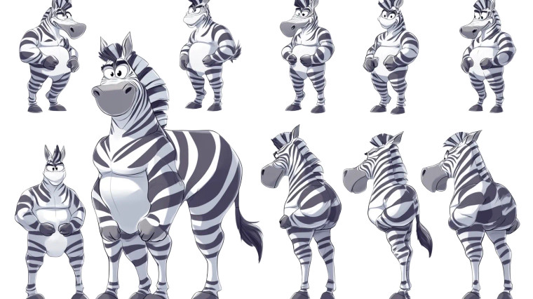 Anthropomorphic Zebra Character Sheet Vinyl Car Decal Sticker – Waterproof & UV-Resistant 7.14"