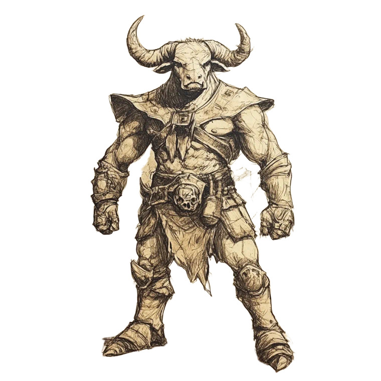 Armored Minotaur Brown Ink Vinyl Car Decal Sticker – Waterproof & UV-Resistant 4.0"