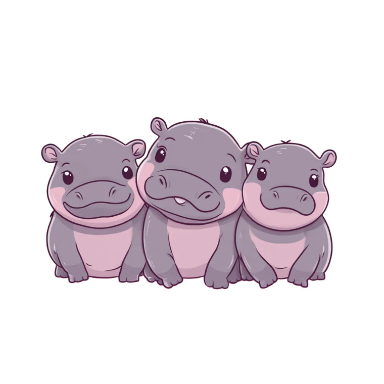 Baby Pygmy Hippos Outlined Vinyl Car Decal Sticker – Waterproof & UV-Resistant 4.0"