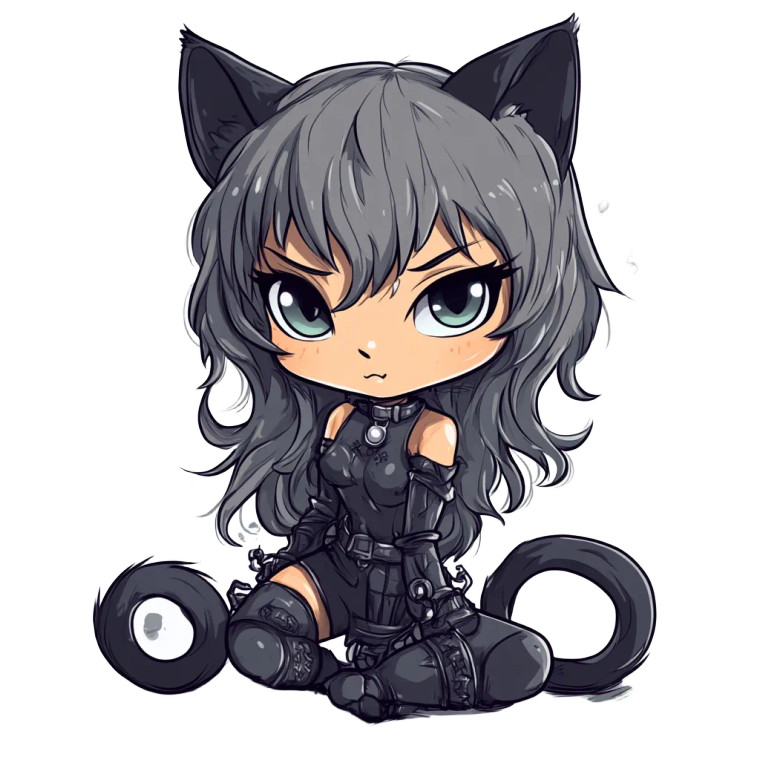Black Cat Woman Chibi Vinyl Car Decal Sticker – Waterproof & UV-Resistant 4.0"