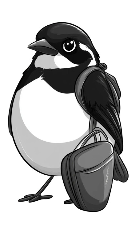 Black White Chubby Magpie Vinyl Car Decal Sticker – Waterproof & UV-Resistant 4.85"