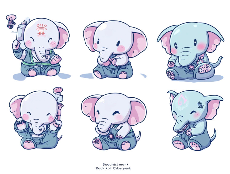 Cartoon Elephant Characters Poses Vinyl Car Decal Sticker – Waterproof & UV-Resistant 5.27"