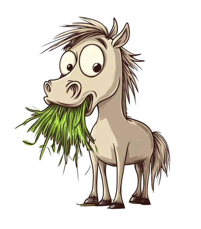 Cartoon Horse Eating Grass Vinyl Car Decal Sticker – Waterproof & UV-Resistant 4.0"