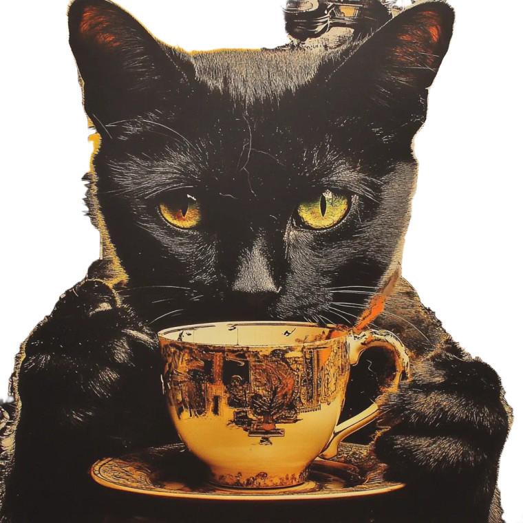 Cat With Teacup Vinyl Car Decal Sticker – Waterproof & UV-Resistant 4.0"