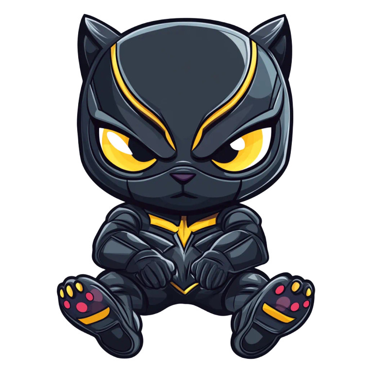 Chibi Black Panther Vector Vinyl Car Decal Sticker – Waterproof & UV-Resistant 4.0"