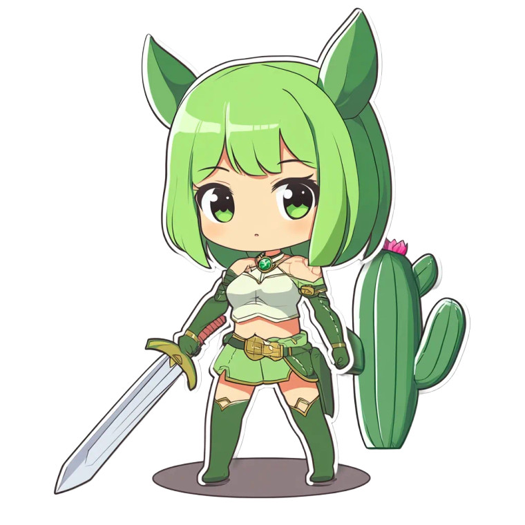 Chibi Cactus Sword Vinyl Car Decal Sticker – Waterproof & UV-Resistant 4.0"