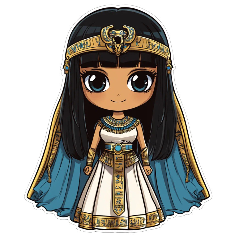 Chibi Cleopatra Egyptian Queen Vinyl Car Decal Sticker – Waterproof & UV-Resistant 4.0"