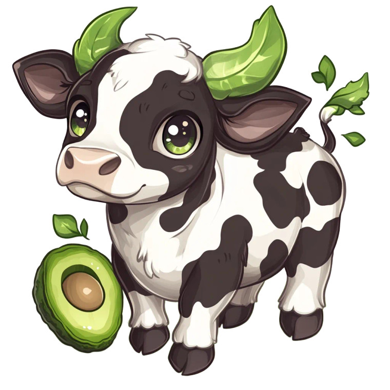 Chibi Cow Avocado Vinyl Car Decal Sticker – Waterproof & UV-Resistant 4.0"