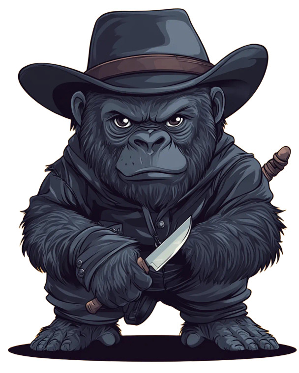 Chibi Gorilla Cowboy Knife Vinyl Car Decal Sticker – Waterproof & UV-Resistant 4.0"