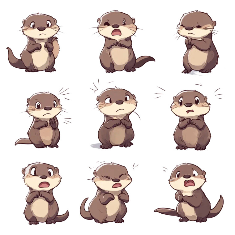 Chibi Otters Expressions Grid Vinyl Car Decal Sticker – Waterproof & UV-Resistant 4.0"
