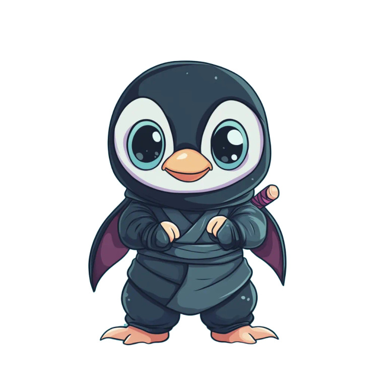 Chibi Penguin Ninja Teal Vinyl Car Decal Sticker – Waterproof & UV-Resistant 4.0"