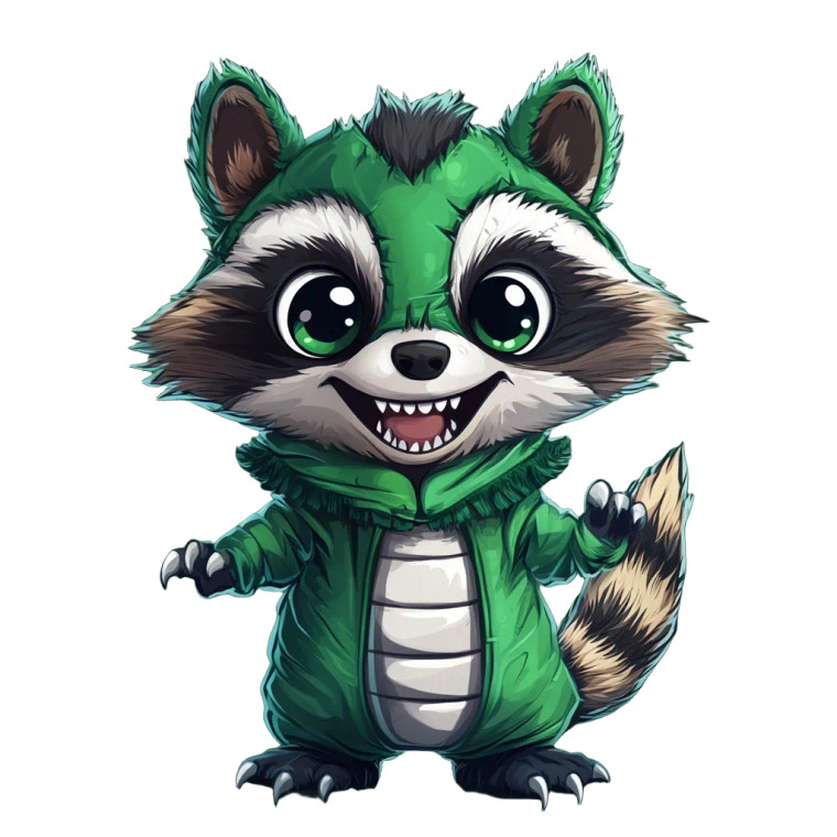 Chibi Raccoon Green Trex Vinyl Car Decal Sticker – Waterproof & UV-Resistant 4.0"