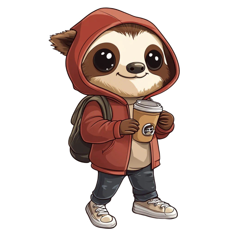 Chibi Sloth Sneakers Coffee Vinyl Car Decal Sticker – Waterproof & UV-Resistant 4.0"
