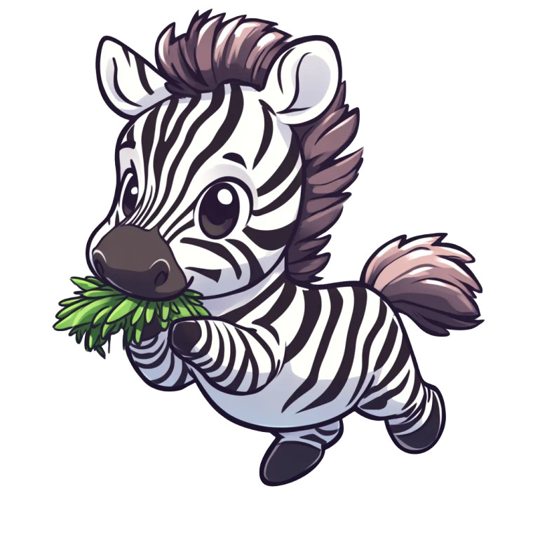 Chibi Zebra Eating Grass Vinyl Car Decal Sticker – Waterproof & UV-Resistant 4.0"