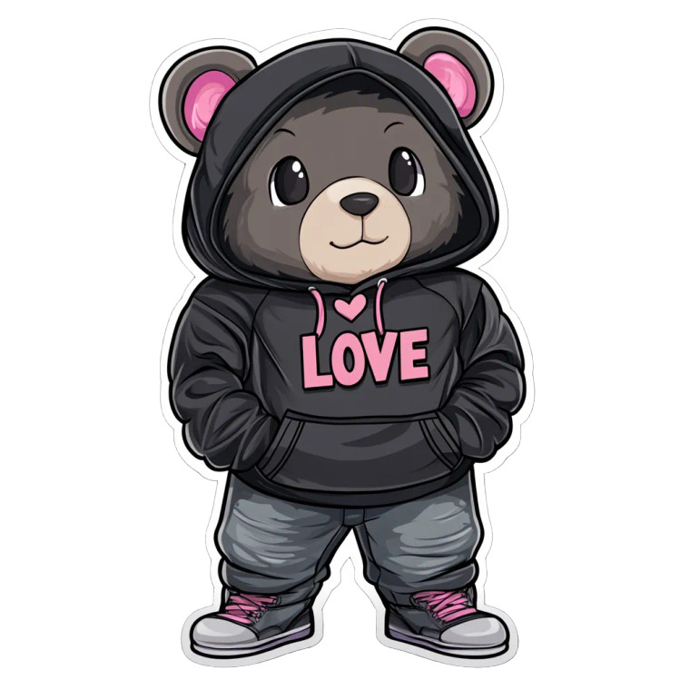 Cute Bear Hoodie Sticker Vinyl Car Decal Sticker – Waterproof & UV-Resistant 4.0"