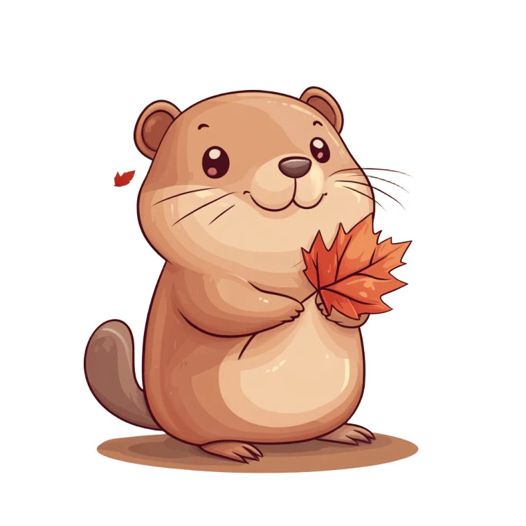 Cute Beaver Maple Leaf Vinyl Car Decal Sticker – Waterproof & UV-Resistant 4.0"