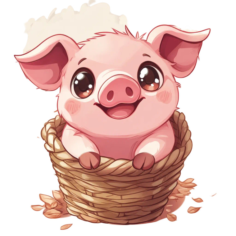 Cute Chibi Pig Basket Vinyl Car Decal Sticker – Waterproof & UV-Resistant 4.0"