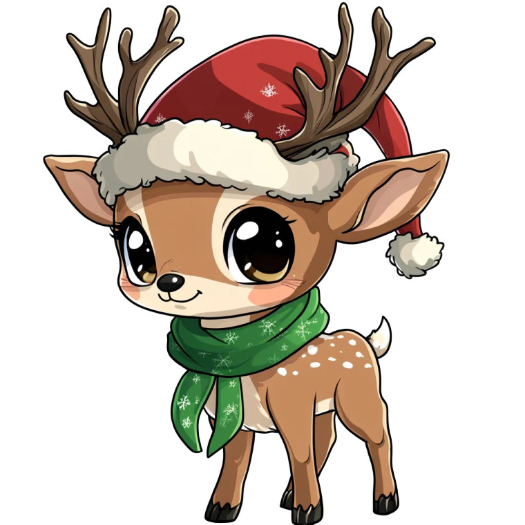 Cute Chibi Reindeer Christmas Vinyl Car Decal Sticker – Waterproof & UV-Resistant 4.0"