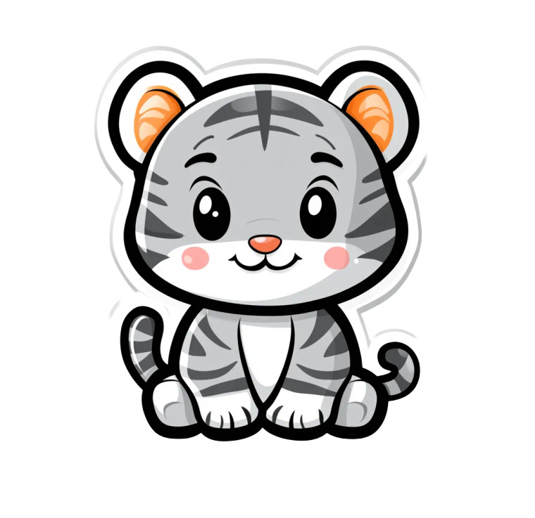 Cute Gray Tiger Sticker Vinyl Car Decal Sticker – Waterproof & UV-Resistant 4.12"